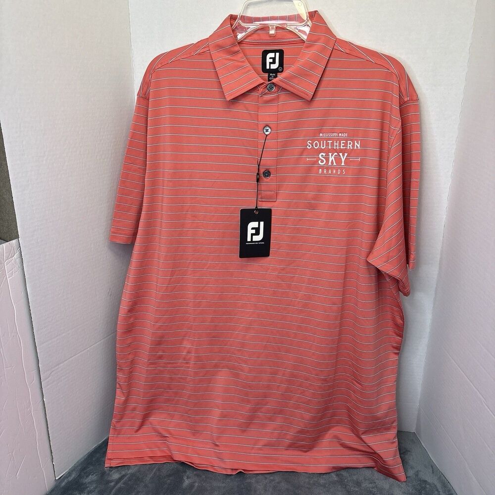 Footjoy Triple Pinstripe Lisle Golf Polo Men’s Size Large Coral Southern Sky